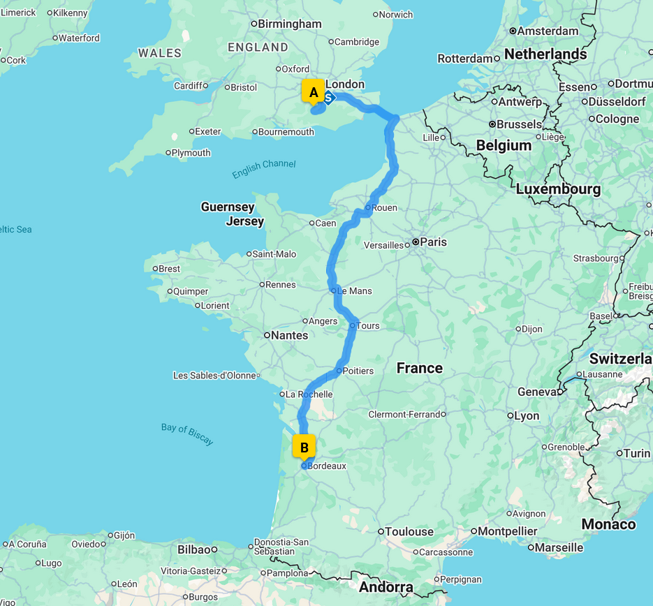 route to Bordeaux