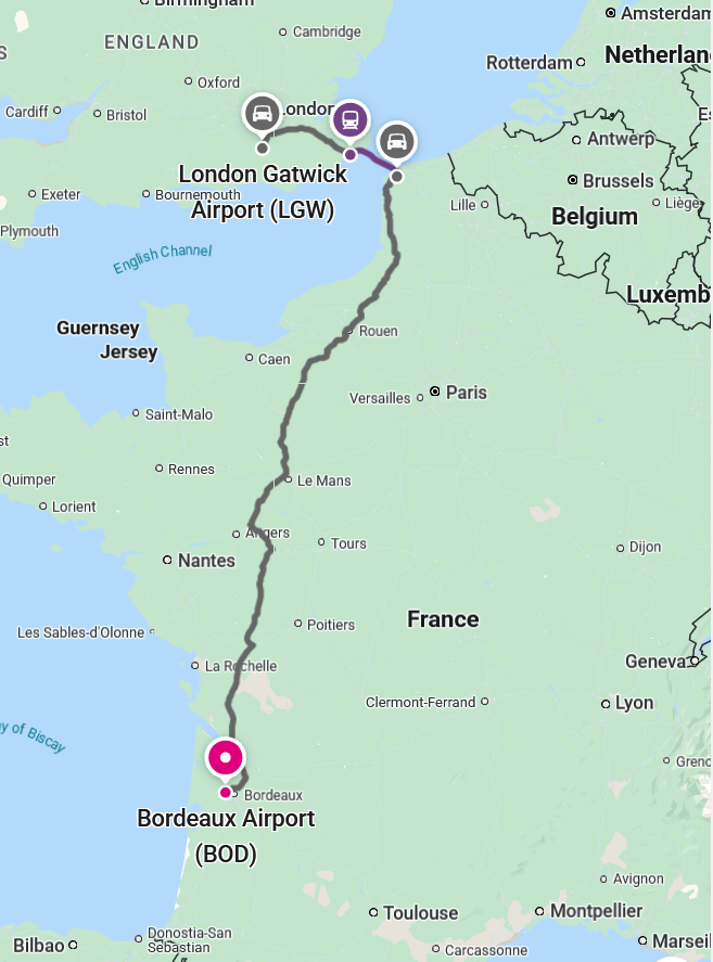 route to Bordeaux