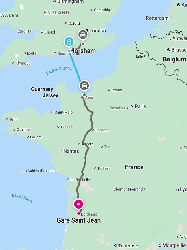 route to Bordeaux