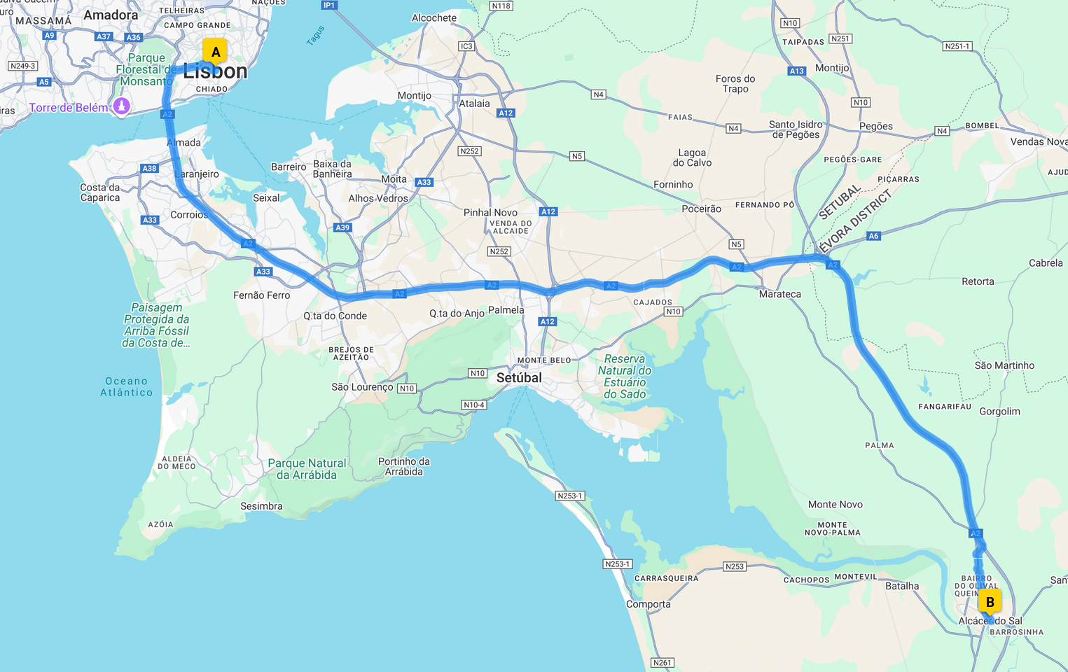 drive from Lisbon to Alcacer do Sal
