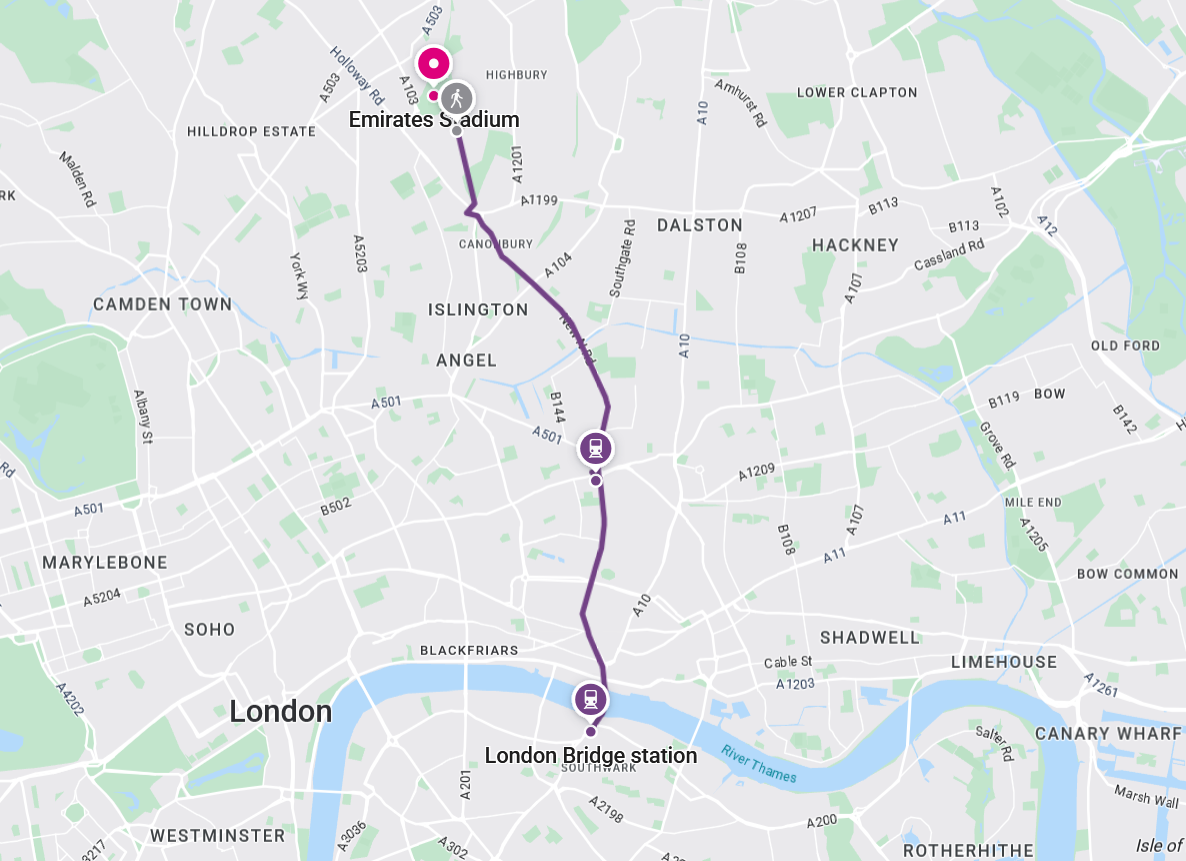 Underground From London Bridge to Emirates Stadium